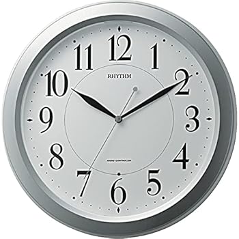 【中古】リズムRHYTHM 掛け時計 電波時計 アナログ 暗所 ライト 自動 点灯 銀色 メタリック Φ33.7X5.1cm ピュアライトM26 4MYA26SR19