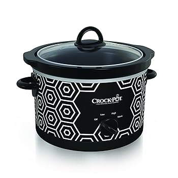 【中古】Crock-Pot 4.5クォート ラウンドポータブルスロークッカーとフードウォーマー ブラック\u0026ホワイトパターン SCR450-HX