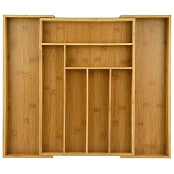 【中古】Organic Bamboo Extendable Drawer, Heim Concept Expandable and Extendable 6 - 8 Slots Organizer Cutlery Tray Layout for Utensils Utility