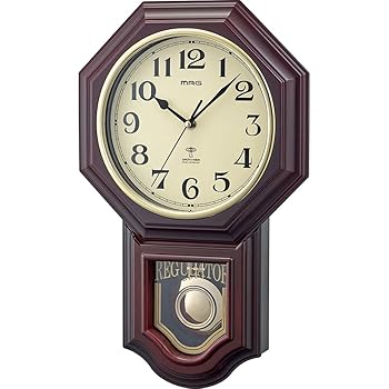 【中古】【39shop】MAGマグ★掛け時計 電波時計 振り子 アナログ 鹿鳴館DX 報時 夜間秒針停止機能 ブラウン W-640BR(良い)|ドリエム店