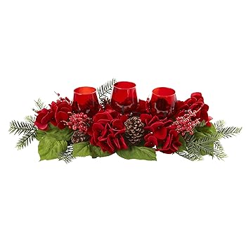 【中古】Nearly Natural Triple Hydrangea Red Candelabrum by Nearly Natural 並行輸入品