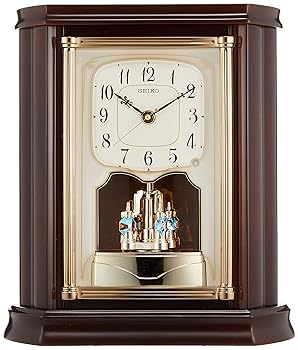 【中古】セイコークロックSeiko Clock 置き時計 電磁波 アナログ 回転させる飾りつけ 木枠 濃茶 板目 BY233B SEIKO
