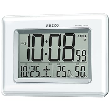 【中古】セイコー 時辰儀 柱時計 置き時計 兼用 電磁波 デジタル 暦 熱度 湿度 見せびらかす 白 パール SQ424W SEIKO