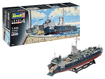 【中古】ドイツレベル 1144 アメリカ海軍 中型揚陸艦 LSM ボフォース40mm機関砲 プラモデル 05169