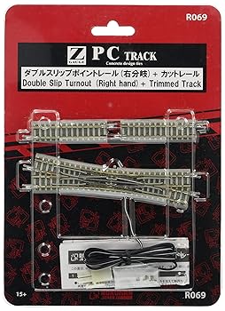 【中古】ロクハン Zゲージ R069 ダブルスリップポイントレール 右分岐 +カットレール