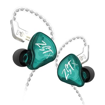 【中古】KZ ZSTX イヤホン KZ 1BA+1DD ハイブリッド 重低音 イヤモニ カナル型 中華 銀メッキ リケーブル 緑no microphone