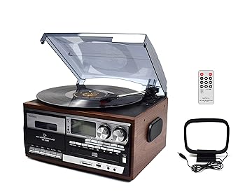 【中古】WINTECH マルチオーディオプレーヤー ブラウン レコード・カセット・AM・FM・CD・SD・USB・AUX KRP-308MS