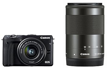 【中古】【39shop】Canon★ミラーレス一眼カメラ EOS M3 ダブルズームキットブラック EF-M15-45mm F3.5-6.3 IS STM EF-M55-200mm F4.5-6.3 IS STM EOSM3BK-WZK2(良い)|ドリエム店
