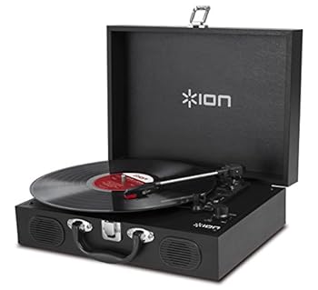 【中古】ION Audioアイオンオーディオ 携帯型電気蓄音機 旅行バッグ型 金棒引き内蔵持ちはこぶ 蓄電池でも動く Vinyl Transport 黒