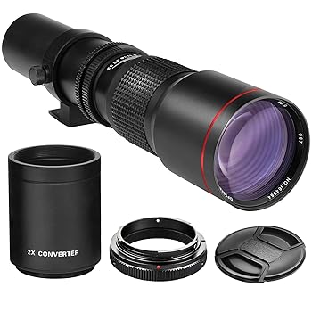 【中古】ご機嫌力強さ500粍1000粍 F8手動望遠水晶体、黒いこと。CanonデジタルEOS Rebel T1i、T2i、T3、T3i、T4i、T5、T5i、T6i、T6s、SL1、EOS60D、EOS70D TV・オーディオ・カメラ-カメラ用交換レンズ