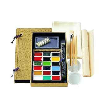 【中古】吉祥 日本画用絵の具 顔彩 墨彩画仕掛けるNo.2 顔彩18色上製入