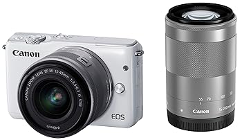【中古】Canon ミラーレス一眼カメラ EOS M10 ダブルズームキット(ホワイト) EF-M15-45mm F3.5-6.3 IS STM EF-M55-200mm F4.5-6.3 IS STM 付属 EOSM10WH-