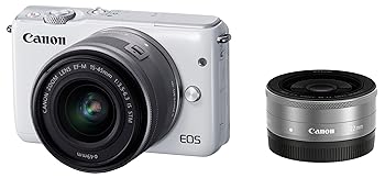 【中古】Canon ミラーレス一眼カメラ EOS M10 ダブルレンズキット(ホワイト) EF-M15-45mm F3.5-6.3 IS STM EF-M22mm F2 STM 付属 EOSM10WH-WLK｜ドリエム店