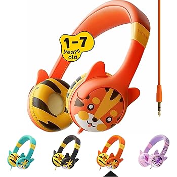 【中古】(良い)KidRox Tiger-Ear キッズ用ヘッドホン 85dB 音量制限 調節可能で安全な聴覚保護 絡まないケーブル 有線オンイヤーイヤホン 子供 幼児 男の子 女
