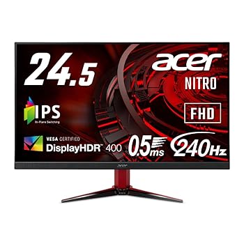 【中古】日本エイサー Acer ゲーミングモニター Nitro VG252QXbmiipx 24.5インチ IPS 非光沢 フルHD 0.5ms (GTG, Min.)240Hz HDMI G-SYNC Compatible VES｜ドリエム店