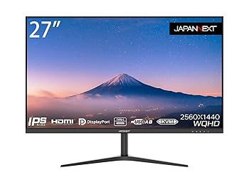 【中古】JAPANNEXT 27インチ モニター WQHD 2560x1440解像度 IPS ディスプレイ (KVM/HDMI/USB-C 給電 (65W) / DisplayPort/スピーカー内蔵/VESA対応/ブル|ドリエム店