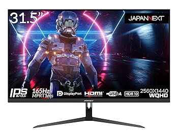 【中古】(良い)JAPANNEXT 31.5インチ ゲーミングモニター 165Hz 1ms WQHD 2560x1440解像度 IPS パネル ディスプレイ (HDMI/DisplayPort/VESA対応/ブルーライト|ドリエム店