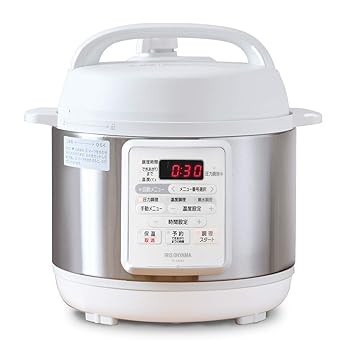 【中古】(非常に良い)アイリスオーヤマ 電気圧力鍋 圧力鍋 3L 低温調理可能 予約機能付き ケーキも作れる メーカー保証付き 12種類自動メニュー搭載 ホワイト PC-EMA3