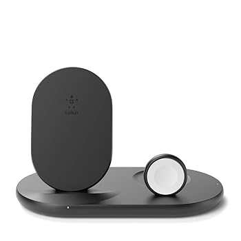 【中古】Belkin ワイヤレス充電スタンド 3 in 1 iPhone / Apple Watch / AirPods / AirPods Pro 対応 AC電源アダプター同梱 ブラック WIZ001dqBK-A