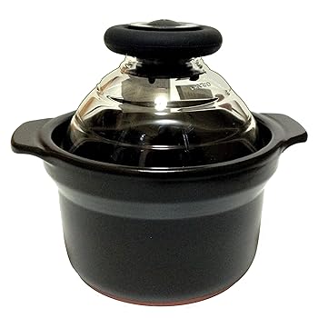 【中古】(非常に良い)HARIO ( ハリオ ) フタ が ガラス の ご飯釜 1合 萬古焼 炊飯 土鍋 GN-150B