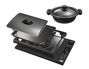 【中古】(非常に良い)パナソニック ホットプレート IH 7段階火力調整 焼肉 ホットケーキ クレープ お好み焼き 専用鍋付き ブラック KZ-HP2100-K