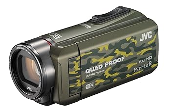 【中古】(非常に良い)JVC ビデオカメラ Everio R 防水5m 防塵仕様 Wi-Fi対応 内蔵メモリー64GB カモフラージュ GZ-RX600-G｜ドリエム店