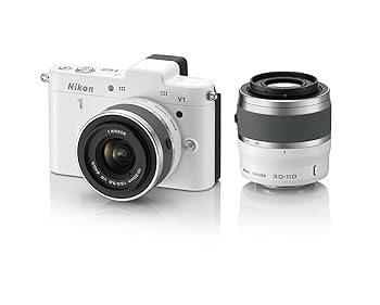 【中古】Nikon 銀鏡受け答え一眼写真機 Nikon 1 (ニコン一) V1 (ブイ一) ダブルズームキット 白いこと N1 V1WZ WH