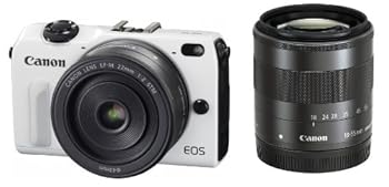 【中古】Canon ミラーレス一眼カメラ EOS M2 ダブルレンズキット(ホワイト) EF-M18-55mm F3.5-5.6 IS STM EF-M22mm F2 STM付属 EOSM2WH-WLK｜ドリエム店