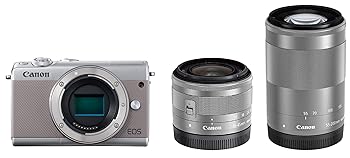 【中古】(人並み外れたに好いたらしい)Canon 鏡鑑受け答え一眼写真機 EOS M100 ダブルズームキット 薄墨色 EOSM100GY-WZK