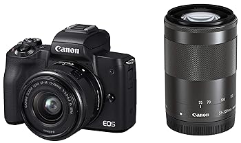 【中古】(未使用･未開封品)Canon ミラーレス一眼カメラ EOS Kiss M ダブルズームキット ブラック EOSKISSMBK-WZK｜ドリエム店