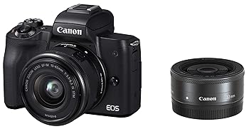 【中古】Canon 鏡鑑受け答え一眼写真機 EOS Kiss M ダブルレンズキット 黒いこと EOSKISSMBK-WLK