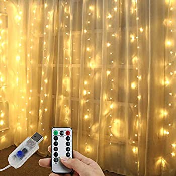 【中古】【非常に良い】Eisuiyi LEDイルミネーションライト 3Mx3M 300LED カーテンライト 妖精のジュエリーライト USB給電式 IP67防水 屋内外使用可能 8種類の照明モー