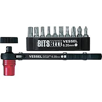 【中古】ベッセル(VESSEL) 板ラチェット ドライバーセット (ビスキャッチ1個、プラス、マイナス、ヘックスビット 10本付) TD-73MC