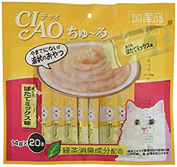 【中古】【非常に良い】チャオ (CIAO) 猫用おやつ ちゅ~る まぐろ ほたてミックス味 14g×20本入 qqffhab