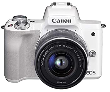 【中古】【非常に良い】Canon キヤノン ミラーレス一眼カメラ EOS Kiss M ホワイト レンズキット EF-M15-45 IS STM付属 EOSKISSMWH-1545ISSTMLK-A