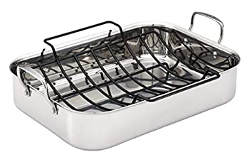 【中古】Anolon Tri-Ply Clad Stainless Steel 17-Inch by 12-1/2-Inch Large Rectangular Roaster with Nonstick Rack by Anolon