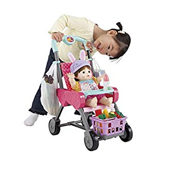 【中古】ぽぽお父ちゃんのお買いものうば車 カゴ＆お世話一覧表つき ラズベリーサクラ色 mxn26g8