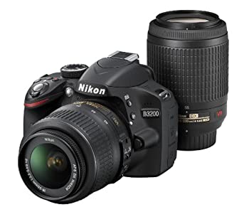 【中古】Nikon デジタル一眼レフカメラ D3200 200mmダブルズームキット 18-55mm/55-200mm付属 ブラック D3200WZ200BK|ドリエム店