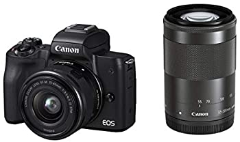 【中古】Canon 鏡鑑受け答え一眼写真機 EOS Kiss M ダブルズームキット 黒いこと EOSKISSMBK-WZK