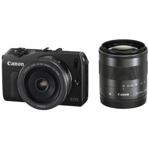 【中古】Canon ミラーレス一眼カメラ EOS M ダブルレンズキット EF-M18-55mm F3.5-5.6 IS STM/EF-M22mm F2 STM付属 ブラック EOSMBK-WLK｜ドリエム店