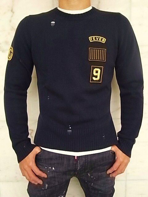 MARC JACOBS（マーク　ジェイコブス）【PATCHES SWEATER】&rdquo;SLIM FIT&rdquo;ワッペン付き&rdquo;デストロイ&rdquo;KNIT★BLUE NAVY★｜2Fantastic