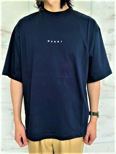 MARNI（マルニ）【BLUE BLACK JERSEY LOGO PRINT T-SHIRT】クルーネックショートスリーブ"LOGO"Tee★BLUE BLACK★｜2Fantastic