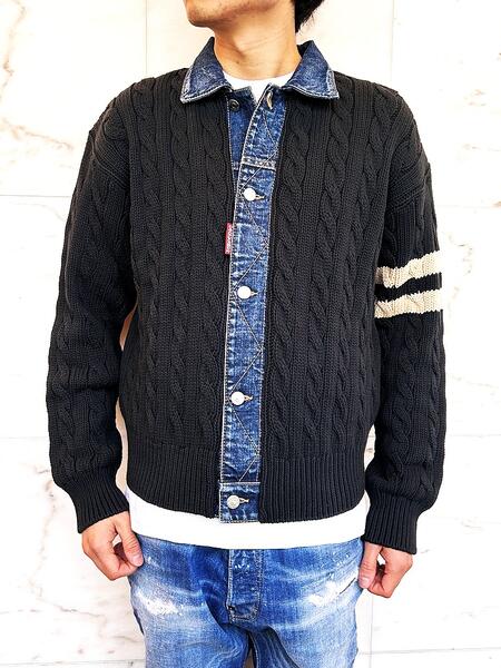 DSQUARED2(ディースクエアード)【DENIM DETAIL KNIT CARDIGAN】”DENIM DETAIL”ニットカーディガン★BLACK★|2Fantastic