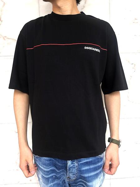 DSQUARED2（ディースクエアード）【DSQUARED2 TAPE LOOSE FIT T-SHIRT】&rdquo;D2 RED LINE&rdquo;ティーシャツ★BLACK★｜2Fantastic