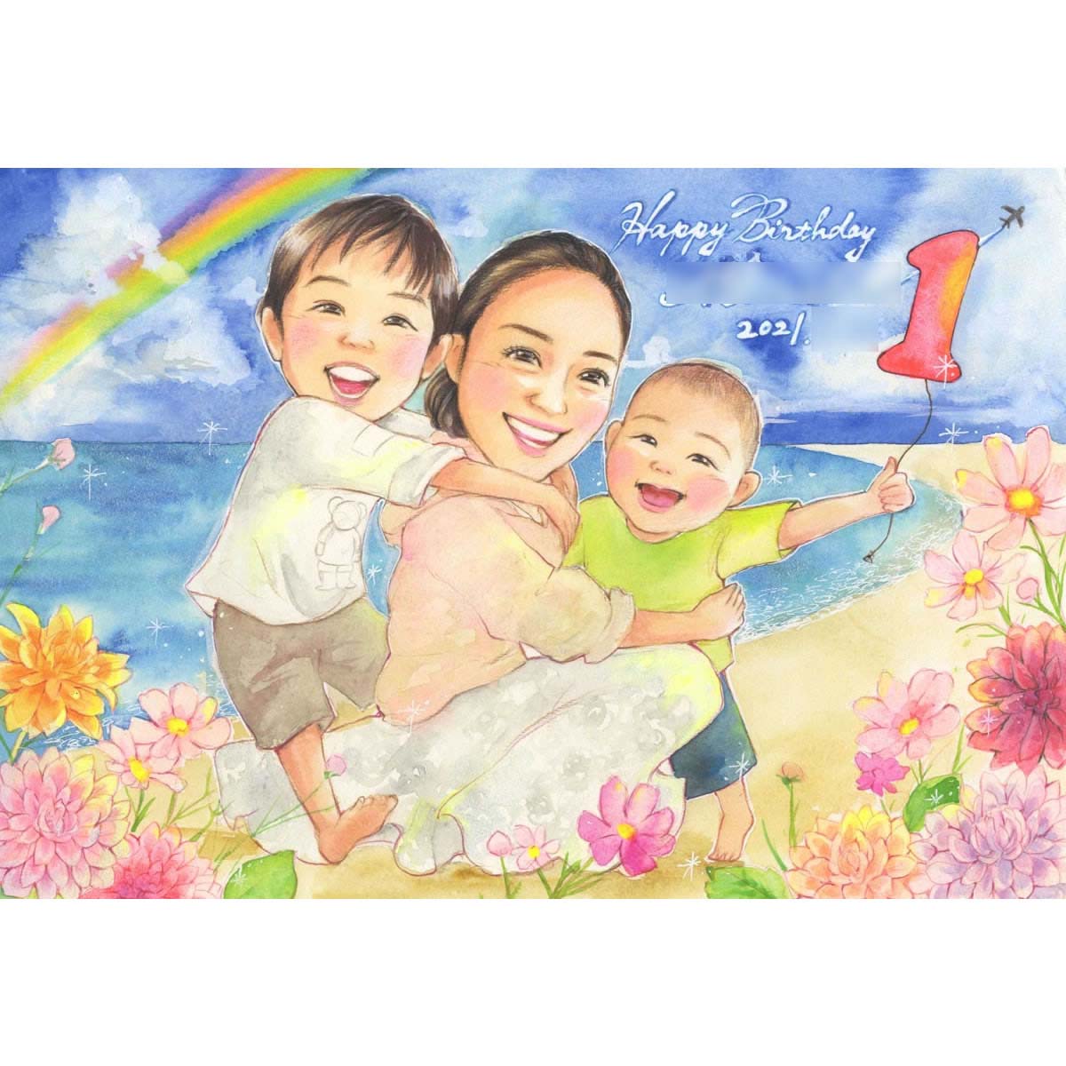 子どもの誕生日プレゼントに美しい風景の思い出似顔絵 あきよ 似顔絵 プレゼント お祝い 還暦 古希 喜寿 傘寿 米寿 卒寿 長寿 結婚祝い 結婚記念日 金婚 結婚10周年 誕生日 結婚式 結婚祝い 定年 退職 送別 卒業 大人数 両親 父 母 祖父 祖母 家族 男性 女性