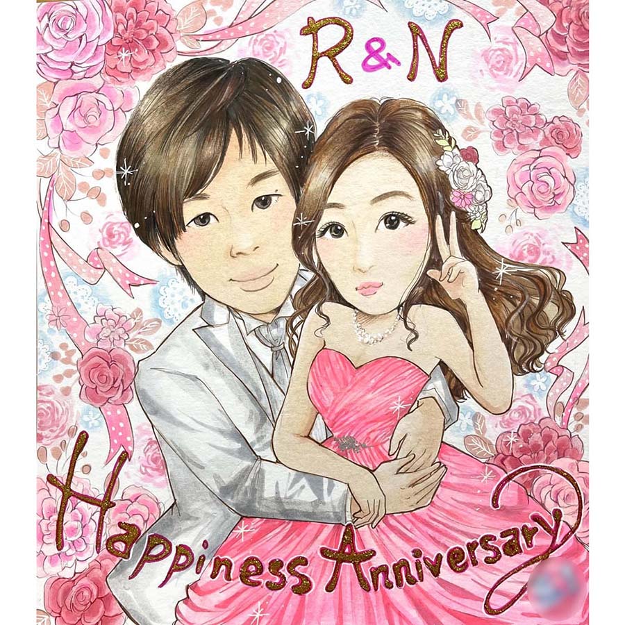 記念日似顔絵 夫婦やカップルの記念日にサプライズギフトになる人気の似顔絵 結婚記念日 付き合った記念日 彼氏彼女 旦那 夫 妻 嫁 あきよ 写真から似顔絵 贈り物 ギフト 贈呈用 色紙 イラスト おすすめ 喜ばれる サプライズ カラフル キレイ おしゃれ かわいい 大人数
