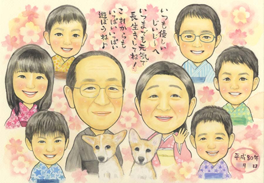 話題の人気 その他 銀婚 金婚 誕生日 結婚記念日 サンクスボード ペット 犬 家族 祖母 祖父 お祝い 送料無料 似顔絵プレゼント お孫さんたちと一緒のプレゼント似顔絵 還暦 春野なずな 記念 友人 先輩 上司 送別 退職 出産 卒業 両親 父の日 母の日 長寿 敬老 白寿 卒寿