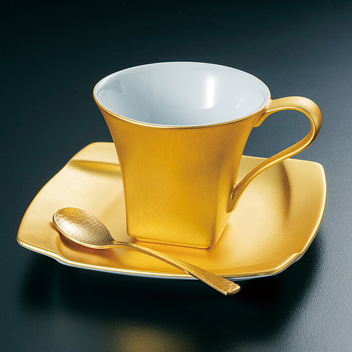 Monomania Hakuichi Pure Square Coffee Cup Saucer With A Hakuichi Pure Square Coffee Cup Saucer With A Spoon Gold