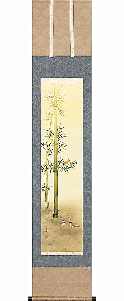 超ポイントアップ祭 掛軸 A 23 掛け軸 縁起物 竹に雀 掛軸台 節句 お祝い 偕拓堂アート 林田玄洋