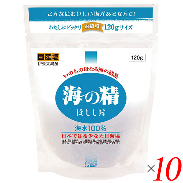 【4/19(日)限定！ポイント2倍！】塩 国産 天日塩 海の精 ほししお 青 120g 10個セット 送料無料